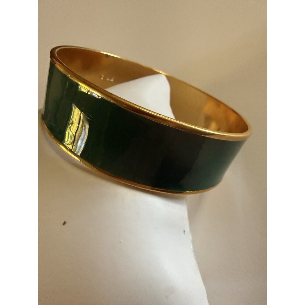 Vintage 80s Monet Green Enamel Gold Tone Bangle BRACELET 1980s